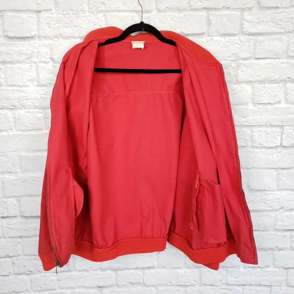 Vintage LL Bean Red Cotton Canvas Bomber Chore Jacket Zip Front Size Large